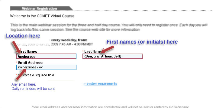 Sign in directions - use locations in first name, and first names in last name field