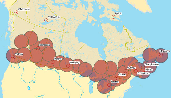 Distribution of Canadian Weather Radars